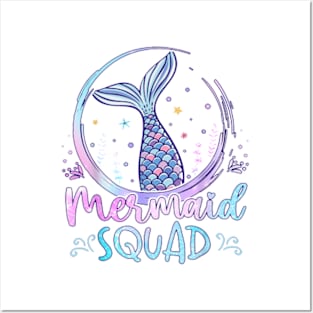 Mermaid Birthday Squad Party Girls Women Mermaid T-Shirt Posters and Art